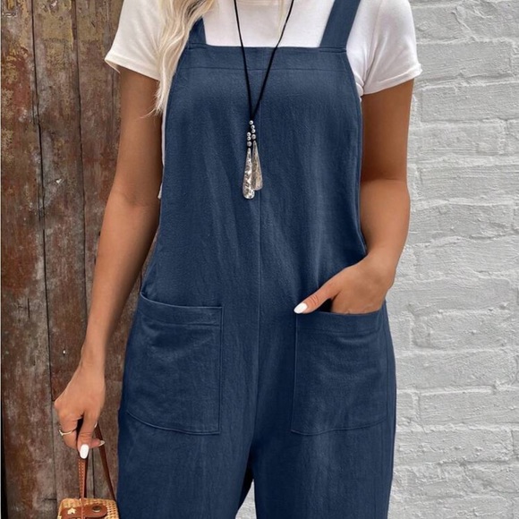 Women's Blue Linen Overalls - Picture 5 of 8